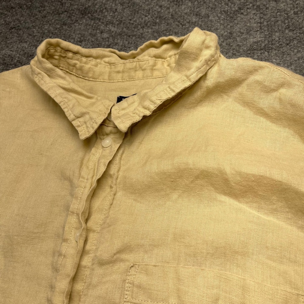 Gap Boyfriend Shirt Mens Medium Yellow 100% Linen Long Sleeve Button Down Pocket - Picture 2 of 6
